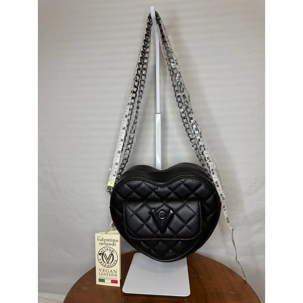 Valentino Orlandi Heart Crossbody MSRP $139 NWT Black Quilted Vegan Leather